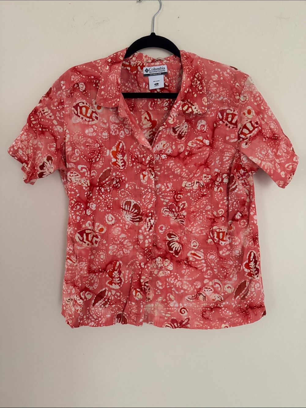 Columbia Coral Short-Sleeve Printed Button-Down Camp Shirt size XL